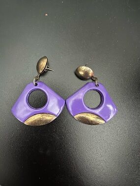 Vintage Purple Geometric Drop Earrings with Gold Accent